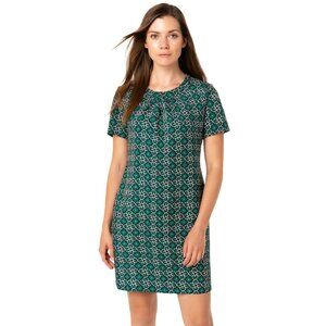 J.Crew 100% Silk Emerald Geometric Tunic Dress — Size 8 Elegant Chic